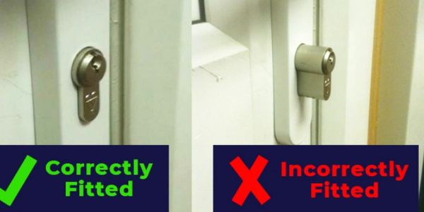 Two images showing what a lock should look like when fitted correctly and what a lock should look li