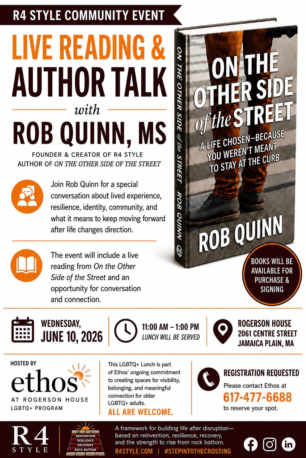 Live reading and author talk with Rob Quinn about resilience and identity.