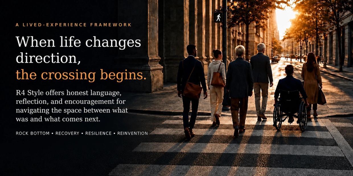 People crossing a street with a motivational quote about life changes.