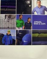 Sports apparel, bags, and caps