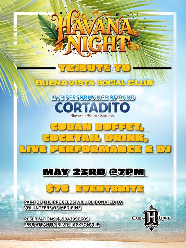 Flyer for Havana Night with Cortadito at Havana Jax