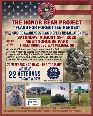 Announcement of The Honor Bear Project suicide awareness flag display event.