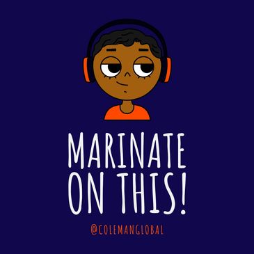 Logo of the podcast, "Marinate on This".