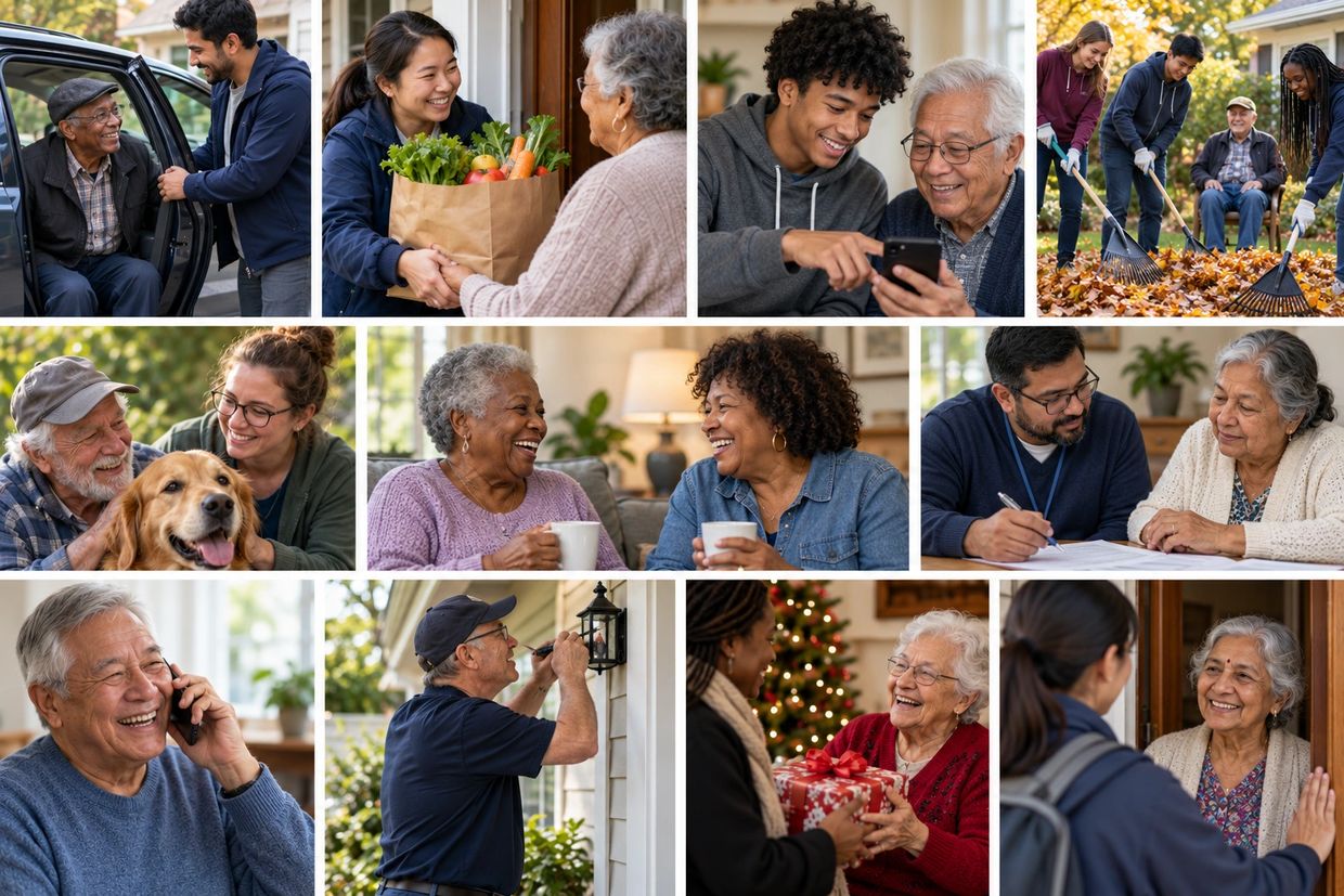 Various acts of kindness towards elderly people.