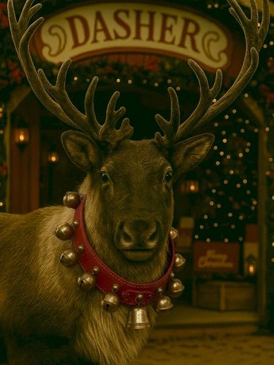 Premier Santa Claus's Dasher, the fleet-footed lead reindeer.