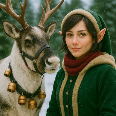 Holly Frostwhisper, Premier Santa's Reindeer Trainer, managing the sleigh team for NJ Santa Visits