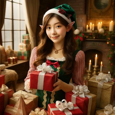 Jingle Snowflake keeps There's Santa's Premier Visits magical with her gift wrapping skills. 