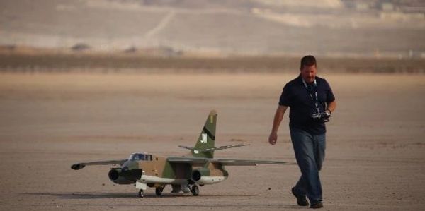 An RC jet on a desert terrain