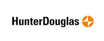 HunterDouglas logo with bold text and orange symbol.