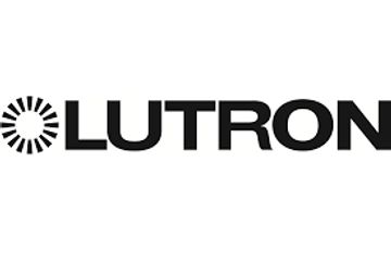 Lutron logo with a circular sunburst design and bold black letters.