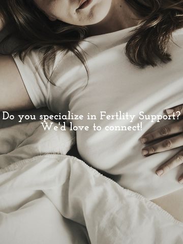 Woman lying down with text about fertility support connection.