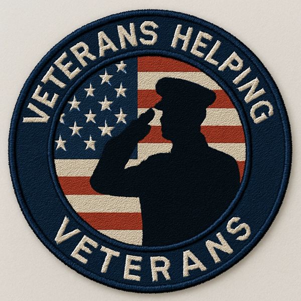 Patch with silhouette saluting veteran and American flag.
