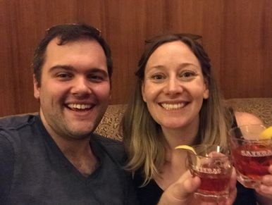 P&J toasting with the first Sazeracs they shared together (awwww!)