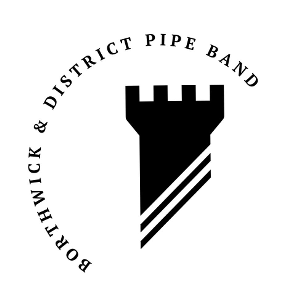 Logo featuring a stylized black tower with diagonal stripes and circular text around it.