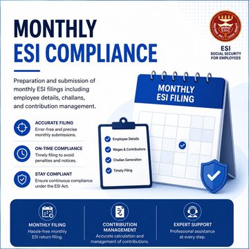 Monthly ESI compliance ensures accurate filing, timely submissions, and expert support for employee social security.