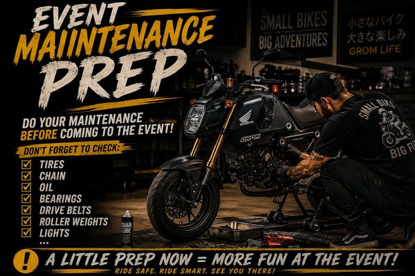 Checklist for motorcycle maintenance before an event.