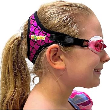 Frogglez kids swimming goggles, best kids swim goggles, ponytail, girls