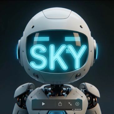 FQ3C™ Goal creation robot named sky who has his name displayed on his face in neon lights 