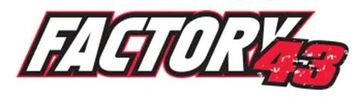 Logo of Factory 43 with bold text and red highlights.
