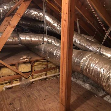Ductwork installed in the attic.