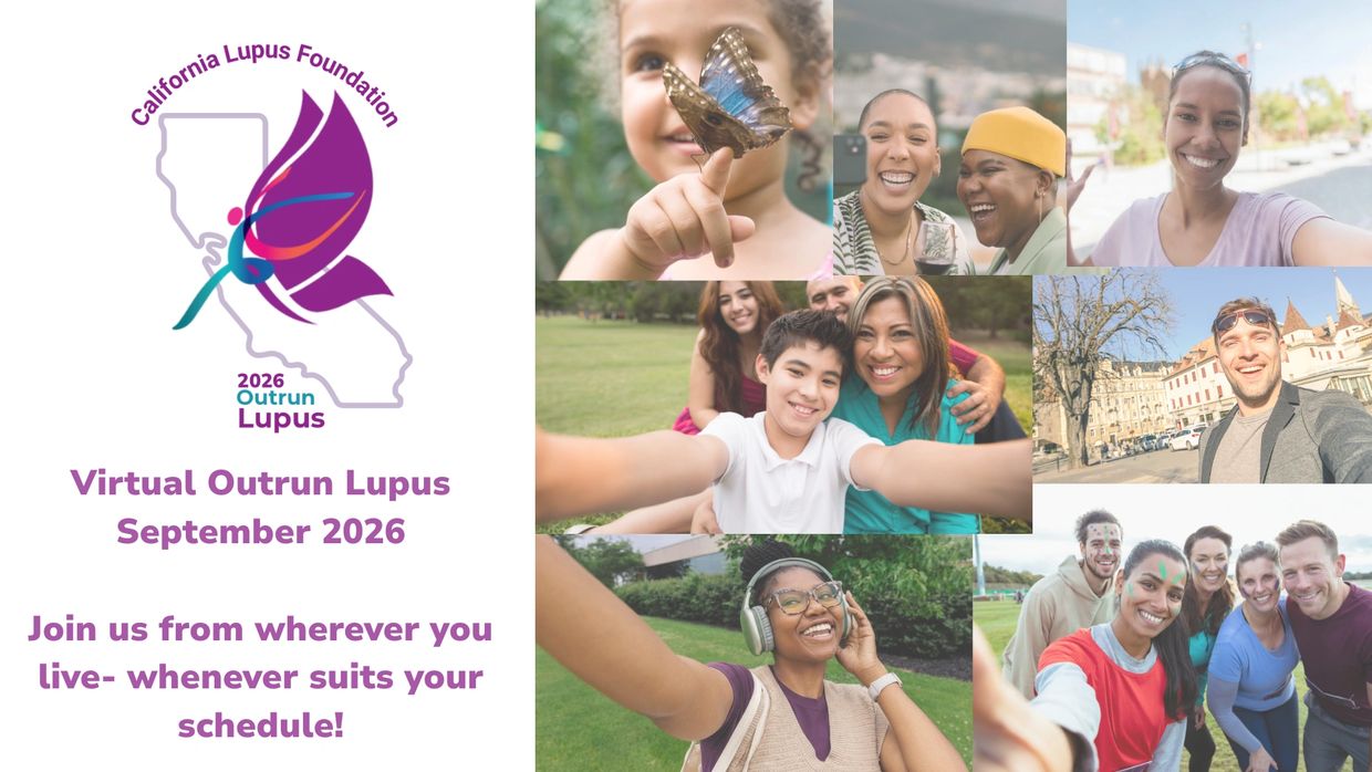 Promotional flyer for Virtual Outrun Lupus event in September 2026 by California Lupus Foundation.
