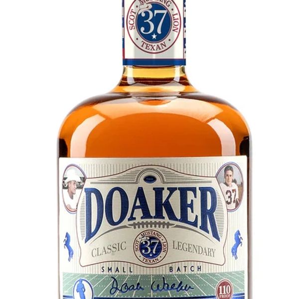 Bottle of Doaker Straight Bourbon Whiskey, small batch, 110 proof.