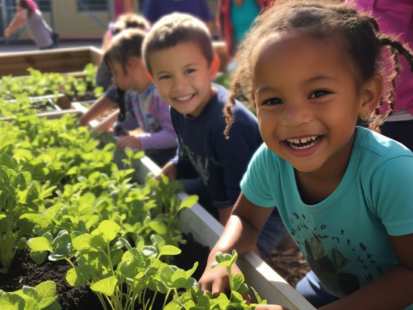 A group of children gardening