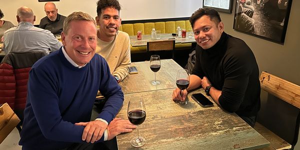 Brian Andrews with wine influencers Walter Egea and Camilo Araquie in Barcelona, Spain. 