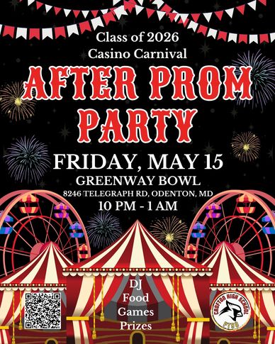 After Prom Party with casino carnival theme on May 15, 10 PM to 1 AM.