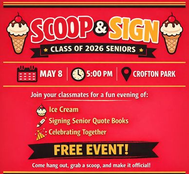 Invitation for Class of 2026 seniors' ice cream and signing event.
