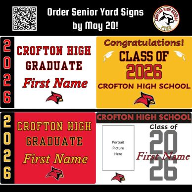 Senior yard sign designs for Crofton High School Class of 2026 graduates.