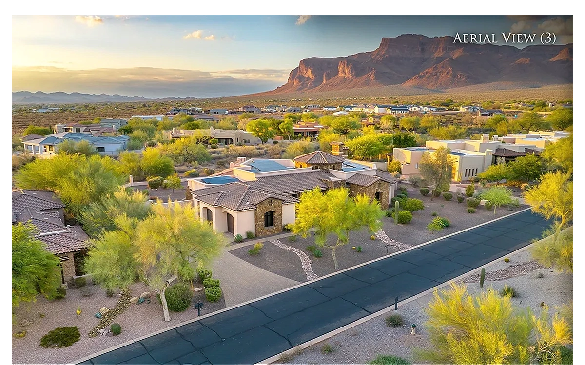 Net zero, solar-powered, energy-independent custom home breathtaking Superstition Mountain Views.
