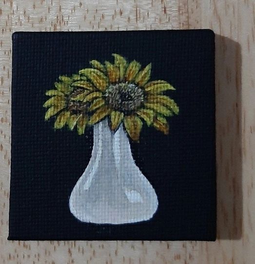 Sunflowers in Pot Miniature Acrylic Painting