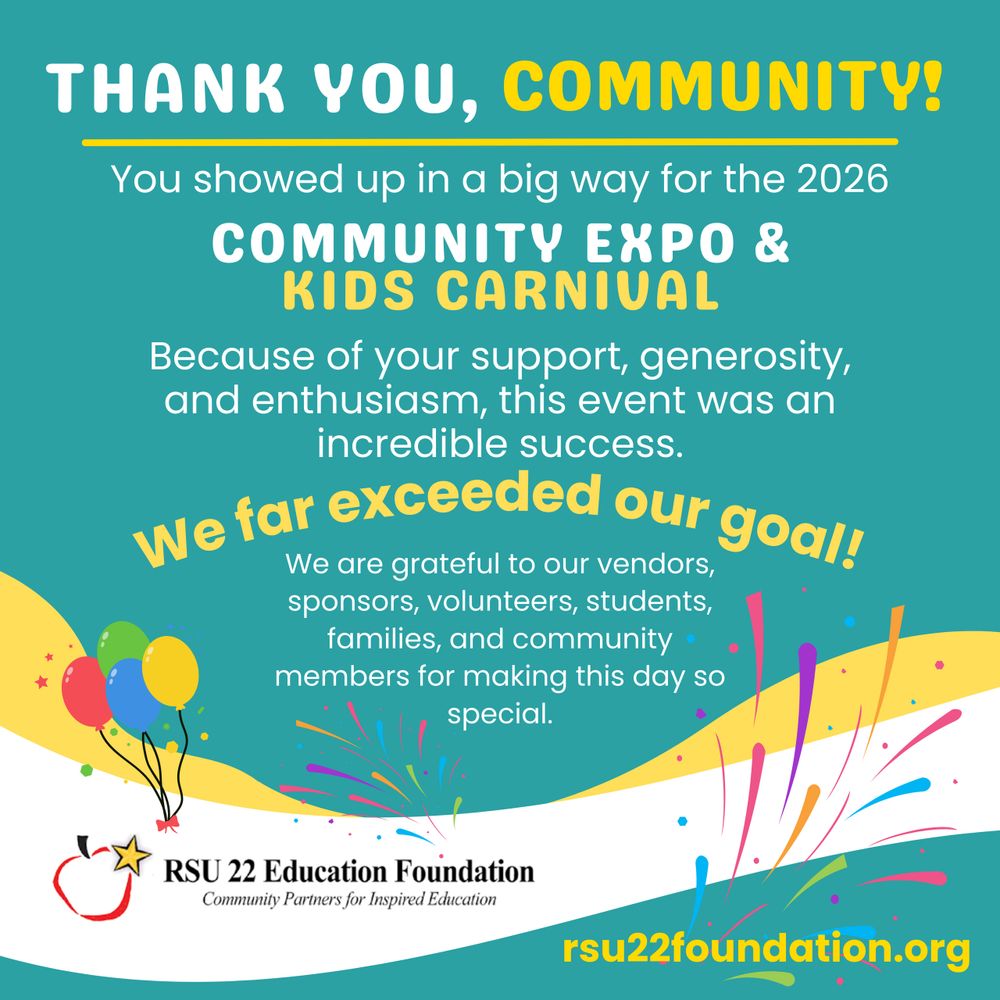 Thank you graphic for the RSU22 Community Expo & Kids Carnival - Business. Wellness. Family Fun. 
