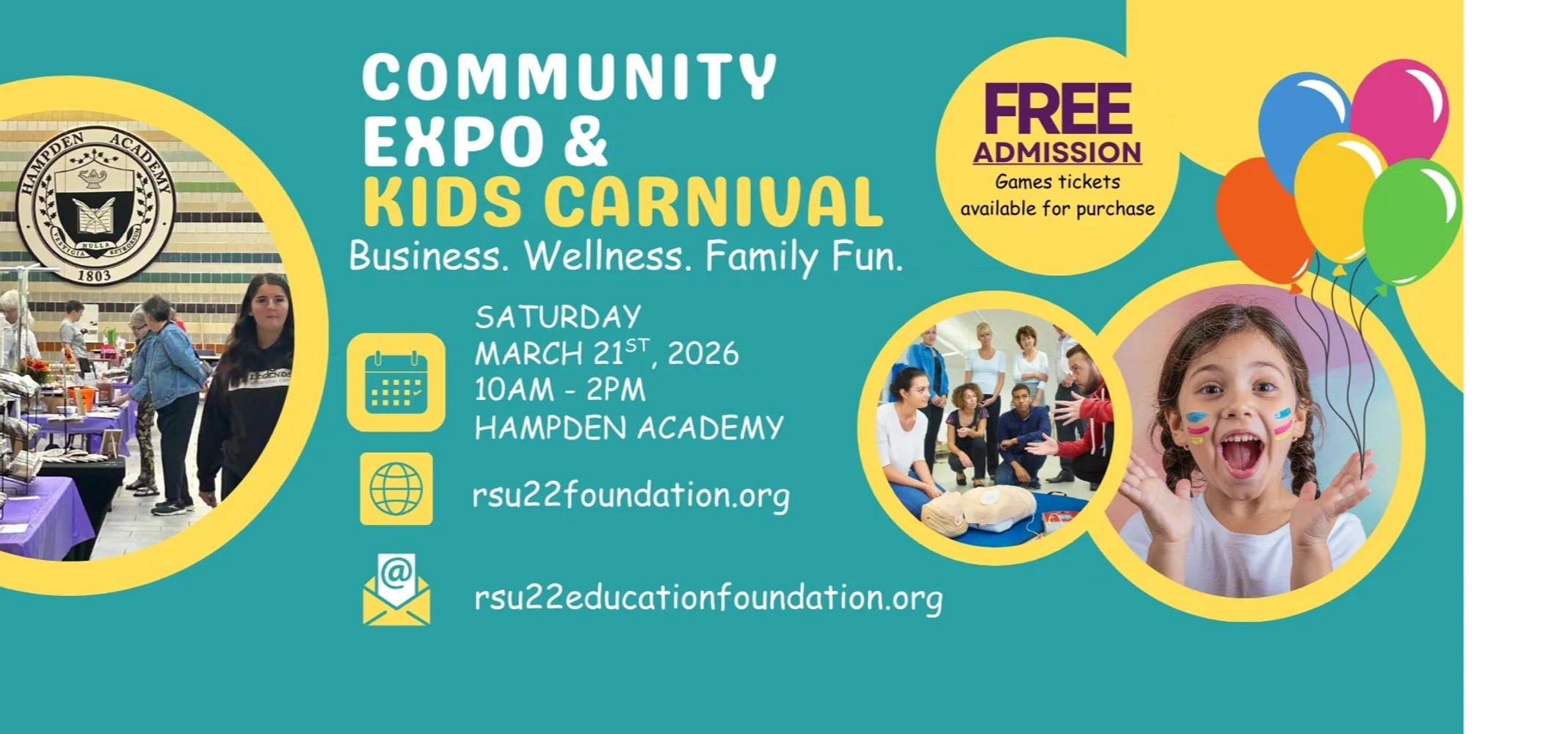 Graphic for the RSU22 Community Expo & Kids Carnival - Business. Wellness. Family Fun. 