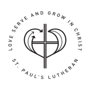 Logo of St. Paul's Lutheran with a cross and heart design.