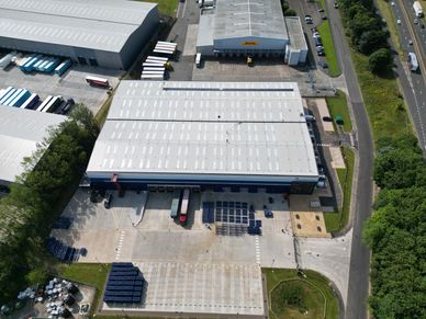 Aerial drone view of a commercial industrial facility in Scotland