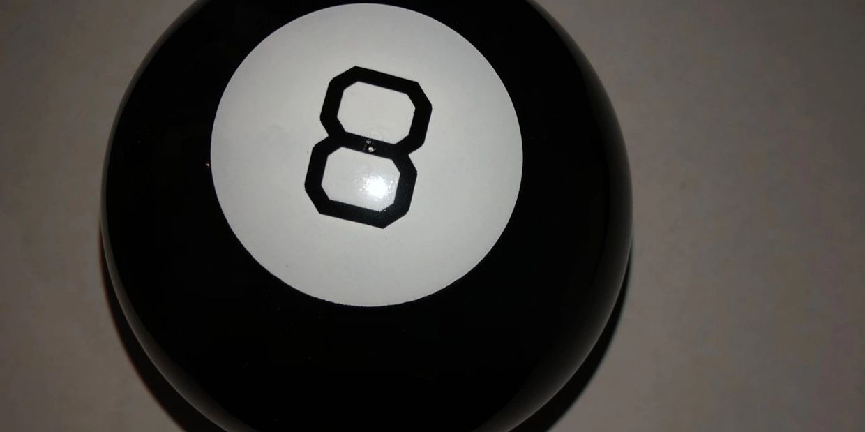 Magic 8 ball with the 8 side view