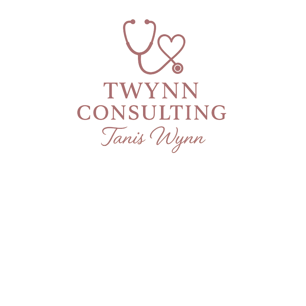 Logo for Twynn Consulting with a stethoscope forming a heart.