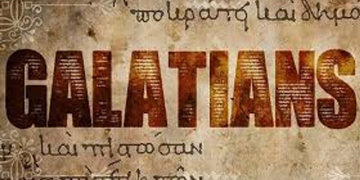 Artistic depiction of the word 'GALATIANS' over an ancient script background.