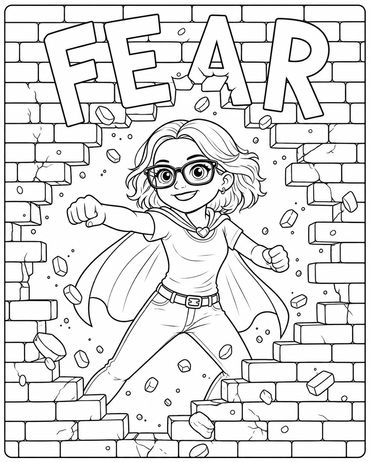 Woman breaking through fear wall.