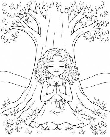 Girl meditating under a tree.