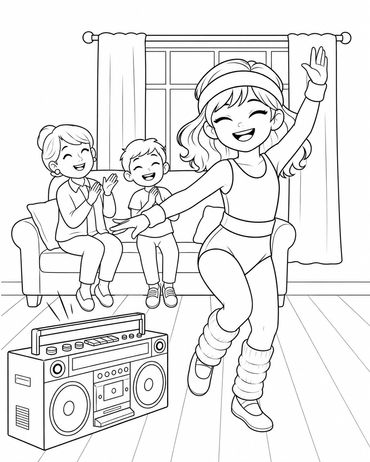 Girl dancing happily while two children cheer.