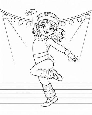 Young girl dancing on stage in exercise clothes.