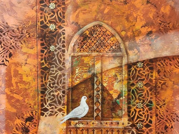 
A window and a Pigeon. 
By artist: Said Al Alwai 

