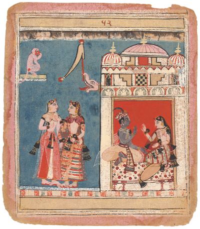 Radha and Krishna, Folio from the Third Orchha Rasikapriya, Bundelkhand, c. 1615