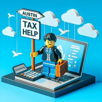 AI generated image of Austin Tax Help as a lego. 