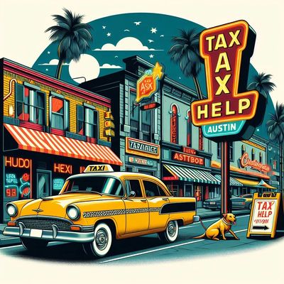 AI generated image for Austin Tax Help in retro style. 