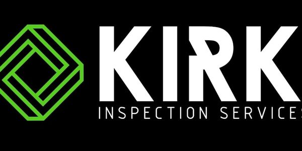 Logo for Kirk Inspection Services with green geometric icon and white text on black background.