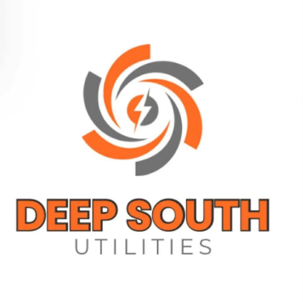 Logo for Deep South Utilities with orange and gray design.